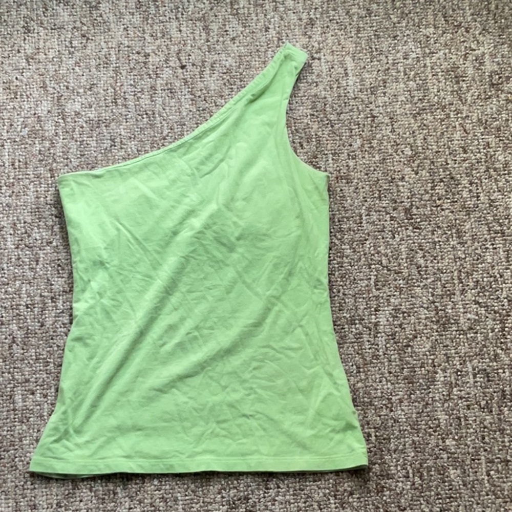 New York & Company One Shoulder Fashion Tank, Size M, Lime Green